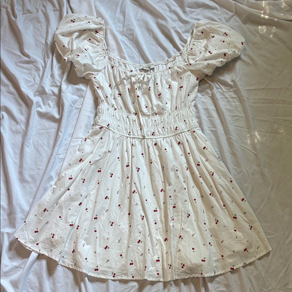 ✨New Listing✨ Francesca’s White Dress with Red Floral Cherry Pattern